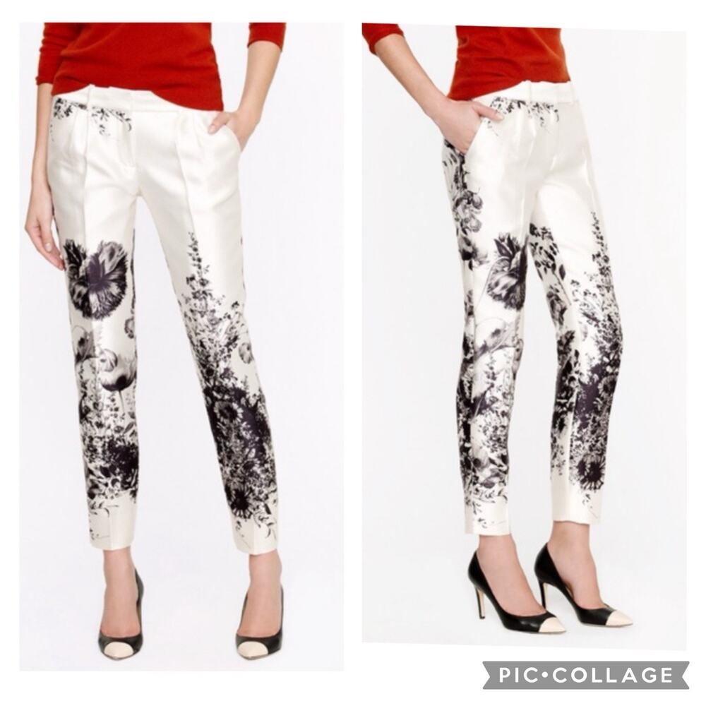 J. CREW Collection Cafe Capri Floral Silk Trousers Pants Size 6